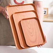 Rectangular Plastic Tray With Faux Wood Grain, Suitable For Tea Cup, Dining Plate, Water Glass, Fruit Platter, Home Use - Wood Grain Multicolor - View 8