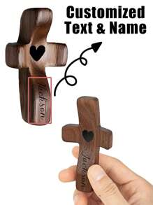 10 Pieces/1 Customized Wooden Heart Cross With Name Or Text, Encouraging Gift Small Wooden Cross, Hand-Held Pocket Cross, Fingertip Pressure Relief Religious Gift For Prayer Church Gift Easter Gift, God With You,Encouraging Gift,Multi-Functional, Ornamental,Reusable,Exquisite,Stylish,High-Quality,Colorful,Modern,Custom,Personalized,Unique,Customized Festival Party Supplies