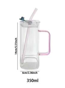 1 Stück (350ml/11,83 oz) quadratischer Glas-Becher mit Schleifenhenkel, klassische Tasse, Teeglas, Saftglas, Kaffeetasse, Milchglas, Wasserglas, Fruchtglas, Suppentasse, geeignet für Küche, Esszimmer, Party, Halloween, Gartenparty, Schulbedarf