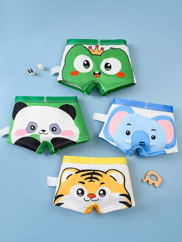 4pcs/Set Young Boy New Animal Theme Printed Boxer Briefs Underwear Set, Kid Shorts