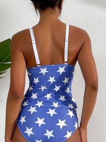 2pcs Summer Tankini Swimsuit Set, Featuring Abdominal Control, Adjustable Straps, Floral Print, Sexy Beach Vacation High Waisted Triangle Bottoms - Multicolor - View 2