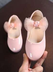 1 Pair Girls Solid Color Glossy Butterfly Ballet Flats With Soft Soles. Suitable For Girls Aged 3-7, Spring/Summer/Autumn. Comfortable, Soft, Microfiber. For Daily Wear