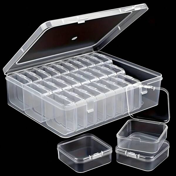 1pc Transparent Plastic Storage Box With 30 Compartments. It Can Be Stacked And Comes With A Small Container As A Bonus. It Is Suitable For Storing Beads, Jewelry, Handicrafts And For Home Organization.
