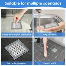 4Pcs Drain Hair Filter Mesh Tub Drain Protector Anti Slip Sink Hair Stopper Stainless Steel Hair Strainer Multipurpose Bathtub Hair Trap Stopper For Kitchen Bathroom Laundry Room Bathroom Floor Drain Hair Filter Shower Drain Hair Catcher Sink Drain - 4 件方形 - 查看 2