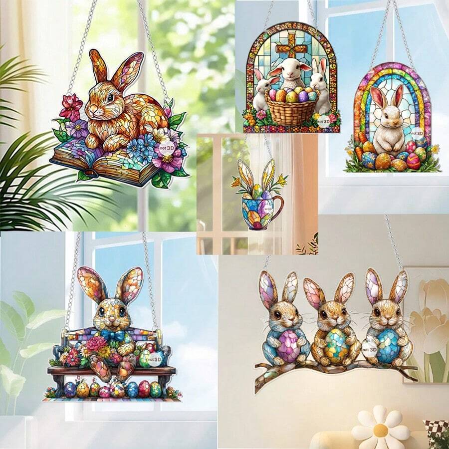 1pc Easter Exquisite Bunny Decoration Hanging Ornaments, 2D Acrylic Flat Design, Suitable For Living Room, Bedroom Or Study, Vibrant Easter Theme Decoration Pendant, Suitable For Home And Interior Decoration, Simple And Fashionable Home Scene Decoration, Holiday Party Atmosphere Props, Home Decoration, Party Decoration, Perfect Easter Gift For Family And Friends