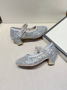 Children's Glittery Glass Shoes For Girls, Soft Sole Chorus Performance Princess Shoes, Fashion High Heels Stage Shoes For Little Girls