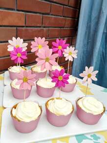5pcs/10pcs/8pcs/6pcs/1set, 3D Multi-Layer Cake Decoration With Daisies; Mother's Day Cake Decoration With Small Flowers On Bamboo Skewers; Birthday Party Gathering With Bright Flowers On Bamboo Skewers; Random Color Shipping.