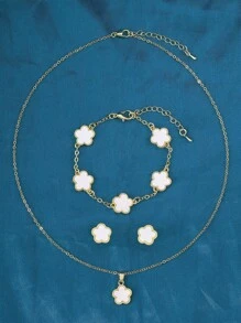 4 stuks/set modieuze witte bloemendecoratie sieradenset voor vrouwen voor dagelijkse decoratie Valentijnsdag, moeder, moeder, Moederdag, cadeau