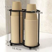 1PC Iron Double Tube Disposable Cup Holder, Space-Saving Tabletop Storage Rack For Wedding, Home, Office, Bar, Cafe - Sturdy, Easy To Use, Convenient Cup Organizer