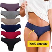 Kit With 5 Adult Cotton Thong Panties Plain Cotton With Bias Elastic - Multicolor - View 1