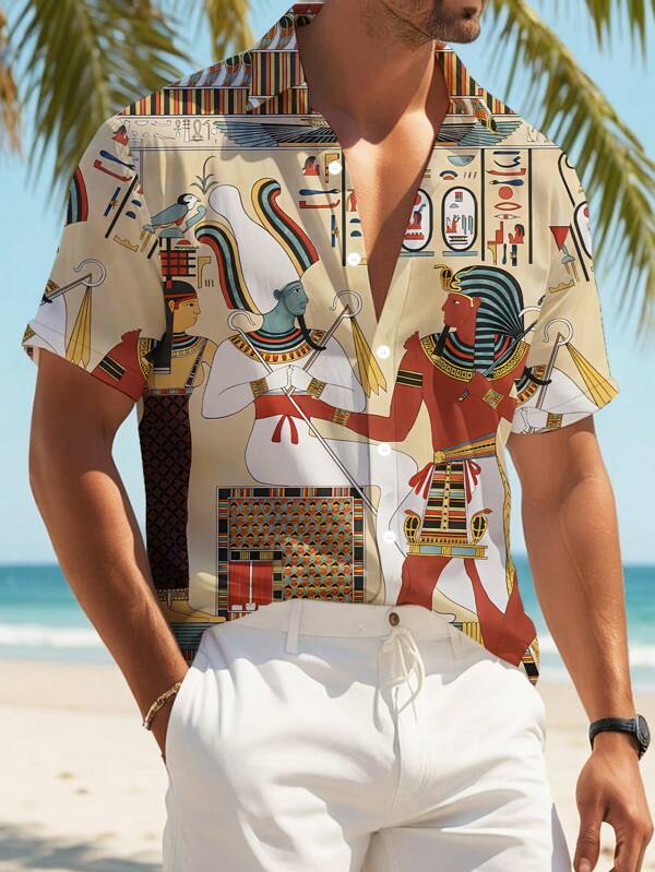 Camisas casuales de verano para hombres con estampado de tiburón de manga corta