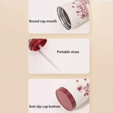 1 Pc 316 Stainless Steel Vacuum Insulated Water Bottle With Carry Strap, Lily Flower Pattern Coffee Cup, Portable Double-Wall Tumbler With Straw, Unisex Office Cup Back To School