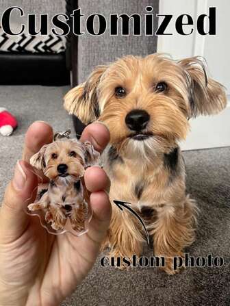 1pc Personalized Pet Dog/Cat Portrait Keychain, PC (Polycarbonate) Material, Suitable For All Seasons, Great Gift For Christmas, Valentine's Day, Chinese New Year, Customized With Idol/Pet/Company Logo/Car Photo/Anniversary, Utilitarian Chic