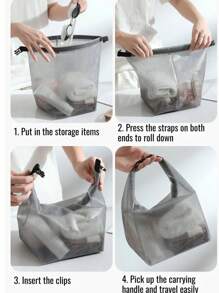 1 件旅行防水扣化妆包便携式折叠透明 PEVA 网状储物袋大容量手提包沙滩游泳手提包化妆品收纳袋女士男士