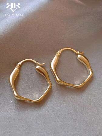 1 par de pendientes de aro metálicos de estilo geométrico, elegante, vintage y clásico para mujeres