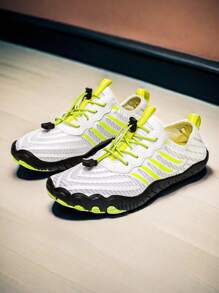 1 Pair All-Season Anti-Slip Water Shoes Suitable For Beach And River Sports, Ladies And Men Lightweight Quick-Drying Breathable Mesh Upper With Rubber Sole, Striped Pattern - White - View 12