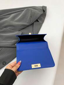 Fashionable New Solid Color PU Embossed Mini Shoulder Bag, Street Commuter Crossbody Bag, Simple Ladies Chain Small Square Handbag - Royal Blue - View 6