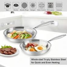 High-Quality Tri-Ply Stainless Steel Frying Pan, Deep Frying Pan, Skillet, Induction Cooking Pan, Dishwasher And Oven Friendly, Fast & Even Heat, Heavy Duty And Detachable Handle