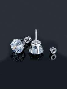 1 Pair Stainless Steel 18K Gold Plated CZ Stone Stud Earrings, Simple & Stylish Men's Ear Accessories, Ideal For Festive Occasions. - Zirconia Earrings - View 7