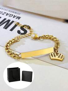 1 件儿童定制名字雕刻皇冠手链带链，个性化名字链手链，送给她、圣诞节、母亲节、女朋友、情人节、感恩节、毕业典礼、婚礼的礼物 - A - 查看 6