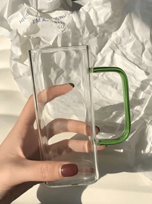 1 Stück (350ml/11,83 oz) quadratischer Glas-Becher mit Schleifenhenkel, klassische Tasse, Teeglas, Saftglas, Kaffeetasse, Milchglas, Wasserglas, Fruchtglas, Suppentasse, geeignet für Küche, Esszimmer, Party, Halloween, Gartenparty, Schulbedarf