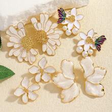 8 Pieces Set Fashion Small White Flower Flower Stud Earrings Drop Oil Metal White Flower Stud Earrings For Women Daily Summer Holiday Party Wear