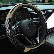 1 Stück 3D gestickter Carbonfiber Kunstlederlenkradüberzug, universell passend für 14,5-15 Zoll, Autoinnenausstattungszubehör, unisex, ohne inneren Ring