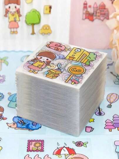 10/50/100 piezas Juego de pegatinas de dibujos animados lindos, pegatinas transparentes manuscritas, brillantes, adecuadas para decorar cuadernos, portátiles, guitarras, botellas de agua y equipaje, cada diseño es único.