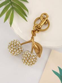 1个闪亮水钻樱桃装饰包包挂件钥匙扣 - 樱桃、苹果、梨、草莓挂件，汽车配件，钥匙圈，女士礼物，圣诞节，情人节 - 彩色 - 查看 2