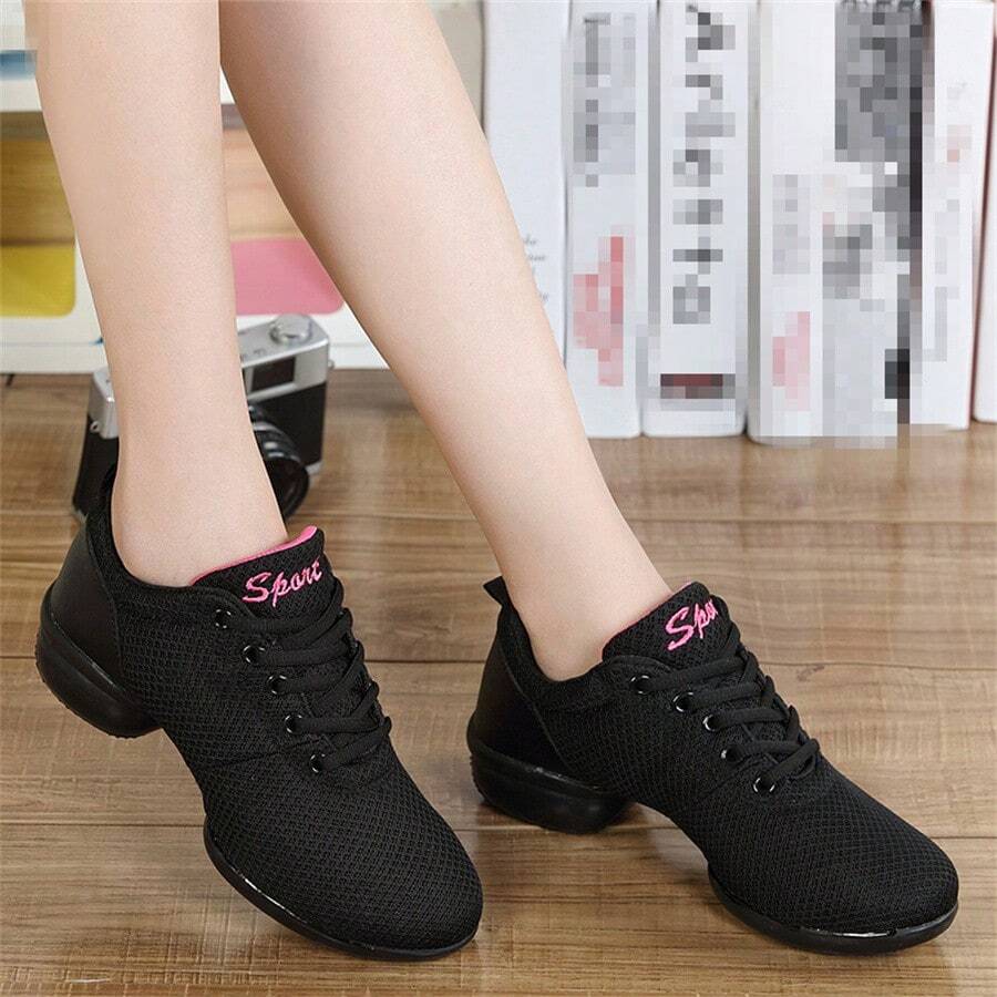 Women's Dance Shoes, Breathable Mesh Dance Sneakers For Modern Dance, Fitness, Yoga, All Season - Black - View 1