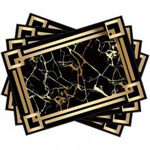 4/6pcs Light Luxury Black And Gold Pattern Composition Pattern Placemats, Gift Placemat, Party Decoration, Home Decorative Placemat, Comfortable Pattern Tabletop Decoration Placemat Coaster, Perfect Gift Placemat, Dinner Decoration Placemat, Perfect Home Decorative Placemat - Multicolor - View 11