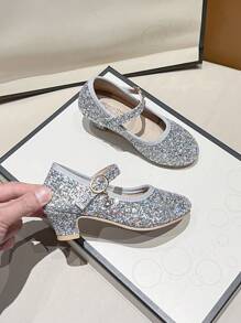 Children's Glittery Glass Shoes For Girls, Soft Sole Chorus Performance Princess Shoes, Fashion High Heels Stage Shoes For Little Girls