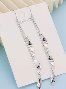 1 paire de boucles d'oreilles élégantes en torsion en forme de losange en argent sterling 925, boucles d'oreilles à longues franges en feuille pour femmes, bijoux de luxe haut de gamme, cadeau de mode