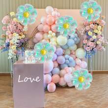 1/3/5/6/10/12PCS 19英寸透明激光雏菊花铝箔气球，全息向日葵形气球，适用于主题派对用品生日派对结婚周年装饰， - 炫彩 - 查看 7