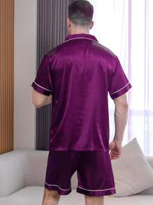 Customized Men's Photo Printed Pajamas Set, Personalize Boyfriend's Birthday Gift, Husband Custom Design Loungewear Summer - Purple - View 3