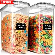 THELIFE Bộ hộp đựng ngũ cốc 1/2/3/4 gói, hộp đựng thực phẩm kín bằng nhựa 2,5L/5,0L đựng ngũ cốc, đồ ăn nhẹ và đường, bộ hộp đựng ngũ cốc 1/2/3/4 miếng có nhãn bảng đen - Đen và trắng - Xem 7