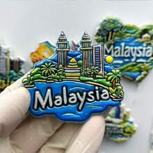 1/2pcs Malaysia Petronas Twin Towers Kuala Lumpur Travel Souvenir Refrigerator Magnet, Tropical Rainforest Hibiscus Blue Lake Home Decor Magnets, Meaningful Creative Gift For Office, Kitchen, Cabinet, Southeast Asia Trip Durian Car - Multicolor - View 12