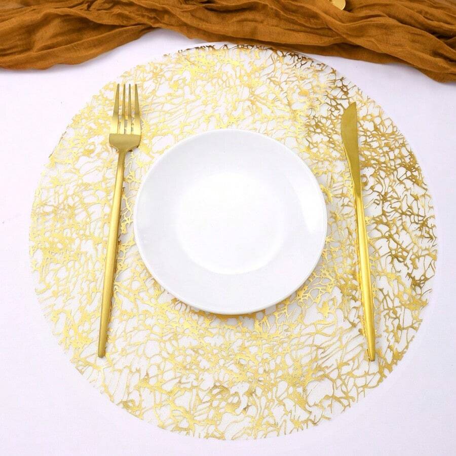 Bộ 15/30/60/120 miếng lót đĩa lưới vàng, dùng một lần, thích hợp cho tiệc sinh nhật, lễ hội, đám cưới, bữa tối, tiệc nướng, ăn uống trong nhà và ngoài trời, cách nhiệt, bảo vệ bàn, trang trí bàn bếp tại nhà - Vàng - Xem 1