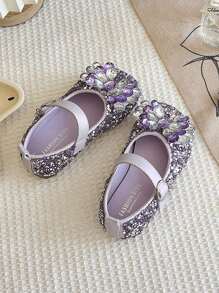 Zapatos de bailarina tipo Mary Jane para niñas pequeñas y bebés, zapatos de vestir con cierre deslizante para escuela y fiestas - Morado - Ver 4