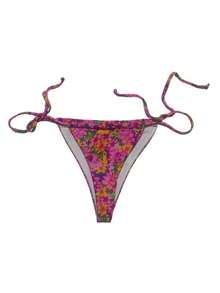 3pcs Women Bikini Set, Flower Print Sexy Drawstring Swimsuit Beach Outfit For Summer - Hot Pink - View 4