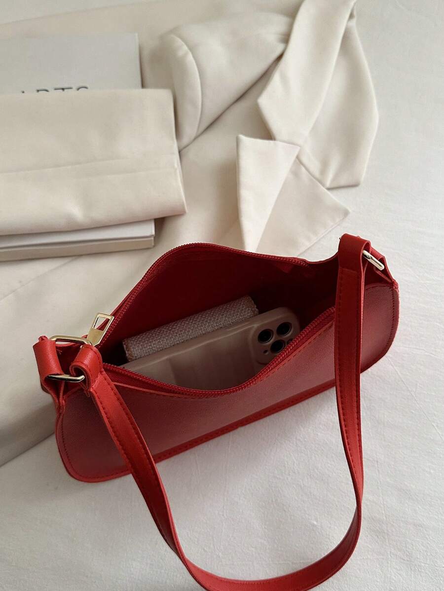 时尚简约红色单肩包手提包，复古喜庆风格婚礼腋下包，别致，轻巧，带拉链，用途广泛，空间宽敞，适合聚会、上下班、化妆品存放