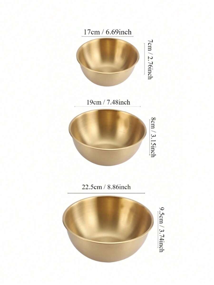 4 piezas/1 pieza Tazón de acero inoxidable en color dorado, plateado, blanco y amarillo para uso en la cocina del hogar, adecuado para lavar verduras, batir huevos, preparar ensaladas frías u ollas, con borde recto y fondo plano - Oro - Ver 1