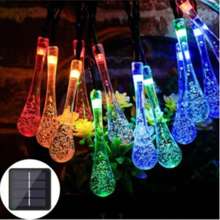 1 pieza Luces de cadena LED con forma de gota de agua solares, impermeables, con efecto de parpadeo de estrellas, para decoración navideña, otoñal, para interiores y exteriores