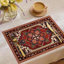 Boho Placemats Set Of 4/2 Pcs Bohemian Carpet Vintage Orange Grey Floral Linen Washable Kitchen Dining Table Mats Stain Heat-Resistant Desktop Decor Place Mats For Home Party Indoor 12x18 In