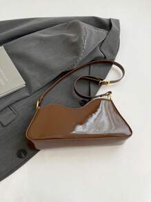 Bolso de hombro asimétrico de mujer de PU brillante con patrón de queso - Marrón - Ver 4