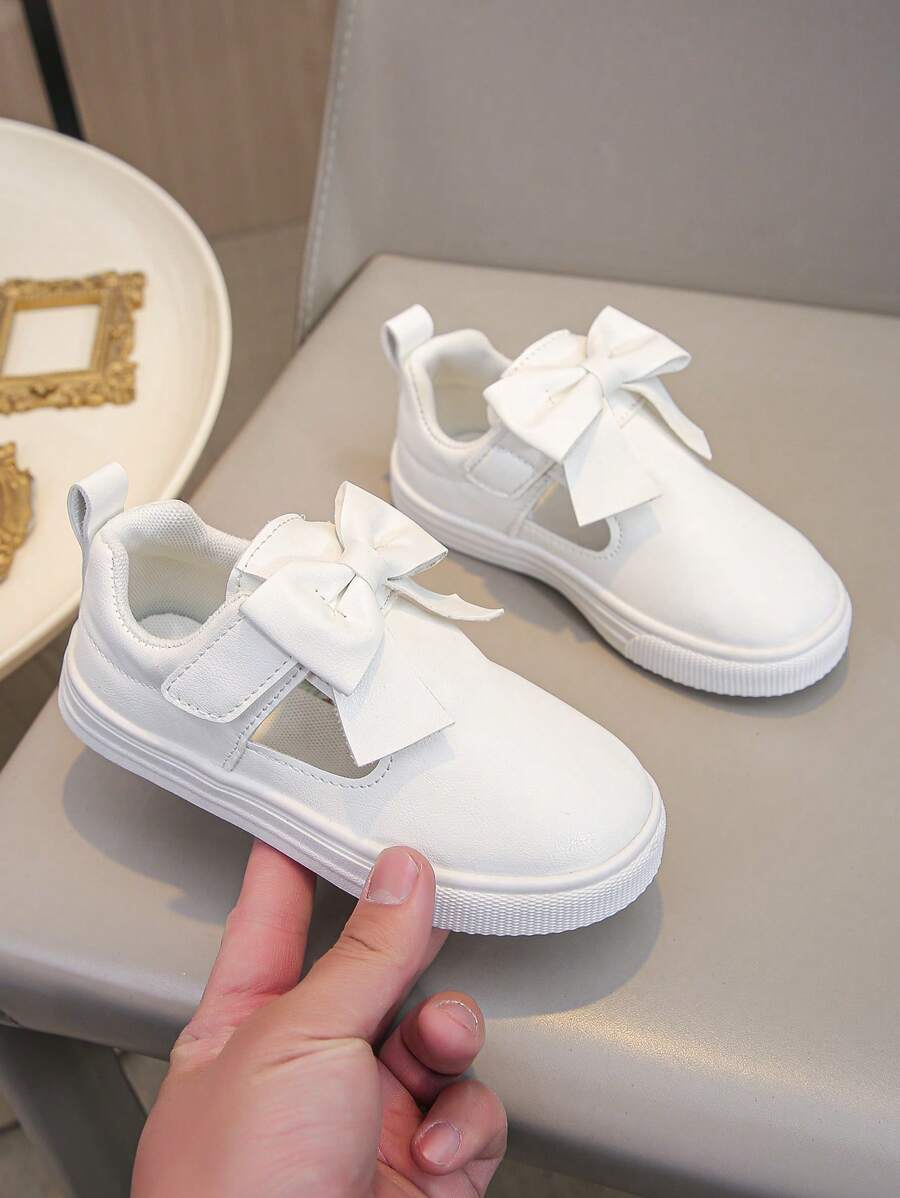 Cute & Fashionable Children Canvas Shoes For Girls, Bow Decor, White, Comfortable Outdoor School Sports Sneakers, Suitable For Spring & Autumn, Toddler - White - View 1