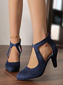 女士新款性感镂空包头高跟鞋，后拉链，细高跟鞋，时尚百搭，蓝色，春夏 - 藍色 - 查看 3