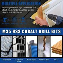 13 件钴钻头套装，M35 高速钢麻花钻头，适用于硬化金属、不锈钢、铸铁和木材/塑料。 - 銅色 - 查看 10