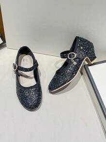 Zapatos de cristal para niñas para primavera y otoño, zapatos de princesa de suela blanda para actuaciones, zapatos de tacón alto con flores para niñas pequeñas dama de honor, nuevos zapatos brillantes de cristal de moda - Negro - Ver 5