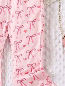 Tween Girls' Bow Print Bell Bottom Thin Pants, Spring/Summer - Pink - View 5